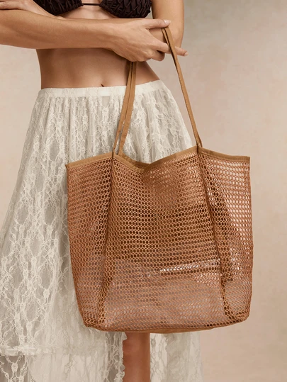 Tropiscape Large Capacity Beach Travel Bag | Women's Shoulder Bag, Women's Tote Bag, Beach Mesh Tote Bag, Women's Foldable Shoulder Bag, Travel Bag Beach Nylon Mesh Tote Bag, Casual Tote Bag Hobo Women's Foldable Shoulder Bag , Beach Bag , Office, Summer