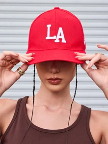 DareSee 1pc Embroidered LA Baseball Cap, Adjustable Outdoor Sun Protection Casual Hat Suitable For Spring/Autumn Travel, Beach, Vacation, Men Y2K Style Back To School - Red - View 4