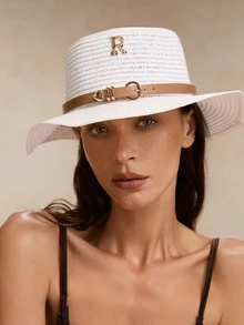 Tropiscape 1顶波西米亚风女士时尚可爱草帽，配有皮质搭扣，适合海滩度假、日常佩戴和防晒，也可作牛仔帽、情人节礼物、女士帽或沙滩帽。 - 白色 - 查看 1