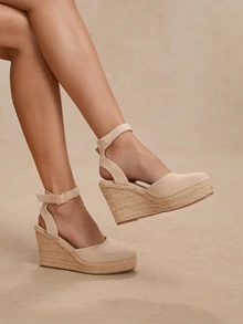 Tropiscape NỮ Màu be Dây đeo mắt cá chân Dệt Dép quai hậu , Chóp giầy tròn Giày cao gót Đối với Kỳ nghỉ - Màu be - Xem 1