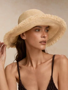 Tropiscape 1 件女士草帽，大帽檐防晒帽，海滩，度假，春夏季 - 米色 - 查看 4