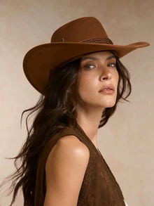 1pc Brown & Black Cowboy Hat, Suitable For Halloween, Weddings, Unisex, Versatile Style, Suitable For Holidays, Vacation And Parties Cottagecore,SummerOutfit - Multicolor - View 2