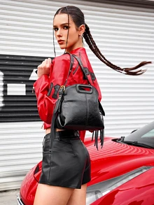 DareSee Túi xách tua rua nhỏ nhắn và thanh lịch, túi tote đa năng cá nhân hóa mới dành cho nữ, túi đeo vai/đeo chéo tiện dụng cho công sở. - màu đen - Xem 3