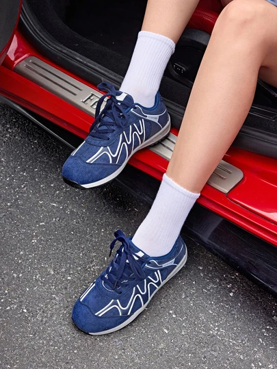 DareSee Damen Lässig Sportschuhe, Neue Stil Sneaker, atmungsaktiv & vielseitig, Lässig, Trainer, Ballett Sport Stil, Schnürsenkel Flach Weiß Sneaker, Sportschuhe, Damenschuhe, Bequeme Damenschuhe, Leistung, Elegante Damensportschuhe, Elegante Damenschuhe, Tennis, Damensportschuhe, Navy Blau