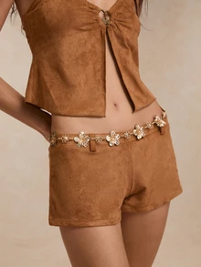 Tropiscape 1pc Vintage Fashionable Personalized Metal Flower Waist Chain, Bohemian High-End Versatile Dress Chain Waist Belt, Suitable For Women In Any Occasion Cottagecore,SummerOutfit Witch Halloween, Trick Or Treat, Spooky, Haunted, Creepy, Scary, Boo - View 1