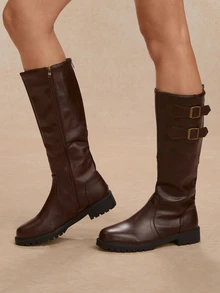 Tropiscape 2024 Winter Fashion Black Equestrian Boots, Buckle Embellished, Straight Leg, Over-The-Knee, Slimming, Brown Color For Women,Party Cottagecore,SummerOutfit - Coffee Brown - View 3