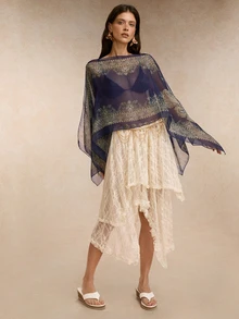 Tropiscape 1pc Spring/Summer New Women's Lightweight Chiffon Vintage Botanical Printed Fashionable Loose Pearl Button Shawl Scarf, Head Cover, Sun Protection Clothing, Suitable For Travel And Daily Use Accessories Women Cottagecore,SummerOutfit Witch Halloween, Trick Or Treat, Spooky, Haunted, Creepy, Scary, Boo - Multicolor - View 2
