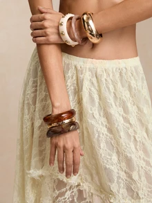 Tropiscape 1件装厚树脂手镯，女士多层厚手镯套装，棕色亚克力手镯，日常基本款饰品 - 彩色 - 查看 3