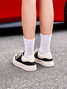 DareSee Fall/Winter Casual Black Canvas Sneakers For Women, Breathable And Versatile Round Toe Flat Skate Shoes For Spring And Summer Back To School - Black - View 6