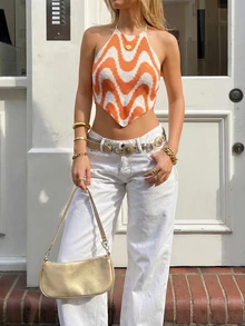 女士夏季吊带露背独特设计针织罩衫 - 彩色 - 查看 2