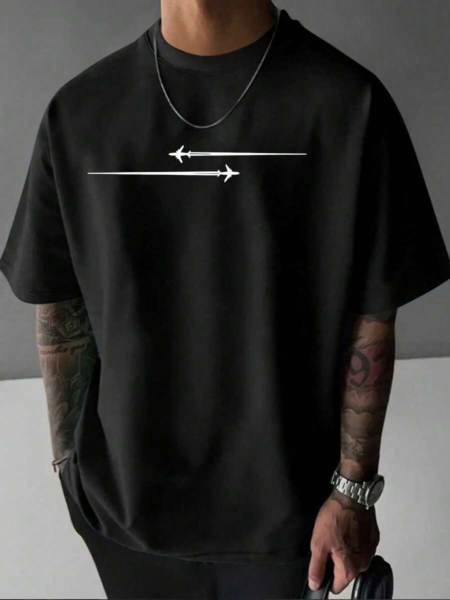 2026 New Plus Size Men's Casual Fashion Short Sleeve T-Shirt, 1XL-4XL - Black - View 1