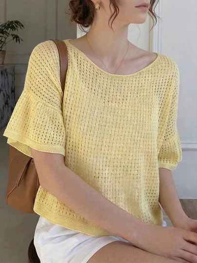 Áo len nữ không tay dáng suông, thanh lịch, chất liệu lưới khoét lỗ, thích hợp cho kỳ nghỉ hè/xuân ở bãi biển.