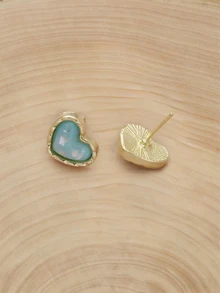 Glizzene 1 Pair Vintage Elegant Mini Cat Eye Heart Shaped Earrings, Simple Design Earrings - Baby Blue - View 2