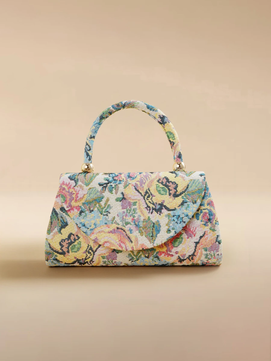 Glizzene Women's New Spring/Summer Embroidered Floral Print Handbag, Vintage Style, Chinese Floral Pattern, Suitable For Cheongsam, Ideal For Daily Use, Parties, Gatherings, Weddings, Lightweight, Versatile Retro Charm, Elegant Women's Wristlet, Yellow - Yellow - View 1