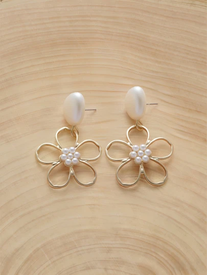 Glizzene 2pcs Faux Pearl Decor Flower Drop Earrings Valentines