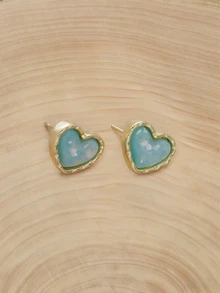 Glizzene 1 Pair Vintage Elegant Mini Cat Eye Heart Shaped Earrings, Simple Design Earrings - Baby Blue - View 4