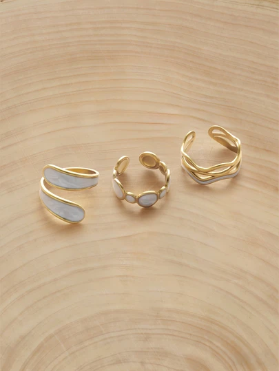 Glizzene 3pcs/Set Fashionable Asymmetrical Stainless Steel Artistic Paint Ring Set, Stylish Design For Women Daily Wear