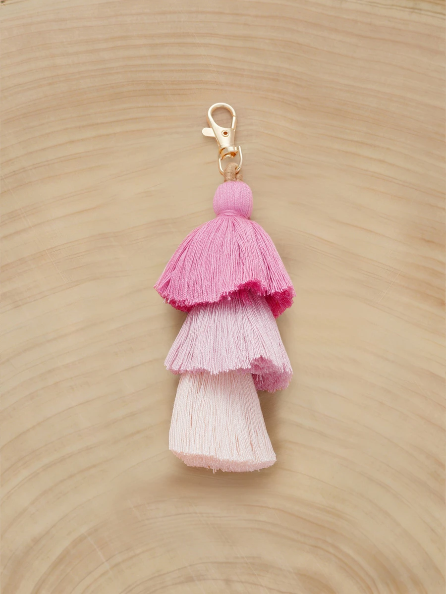 Glizzene 包袋吊坠,度假风格包袋配件,3 层流苏吊坠,带米穗设计,返校用品,送给老师的礼物 - 珊瑚粉 - 查看 1