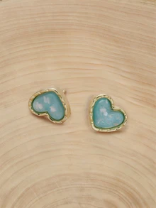 Glizzene 1 Pair Vintage Elegant Mini Cat Eye Heart Shaped Earrings, Simple Design Earrings - Baby Blue - View 5