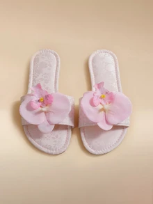 Glizzene Dép bệt nữ họa tiết hoa, kiểu Pháp, thời trang mùa hè, thích hợp cho hẹn hò, mua sắm, dự tiệc, đi biển. - Hồng - Xem 4