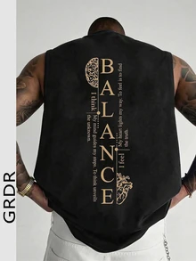 GRDR 1 chiếc áo tank top nam cổ tròn in họa tiết, kiểu dáng thường ngày, thích hợp cho mùa hè. - màu đen - Xem 1