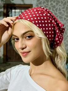 Hatastic 1 pièce Bandana triangle à pois rouge vin, bandeau pour cheveux, accessoires pour cheveux pour femmes, pour tenues de vacances, foulard de tête thermique chaud pour femme, festival de musique, Halloween, automne hiver - Rouge - Voir 5