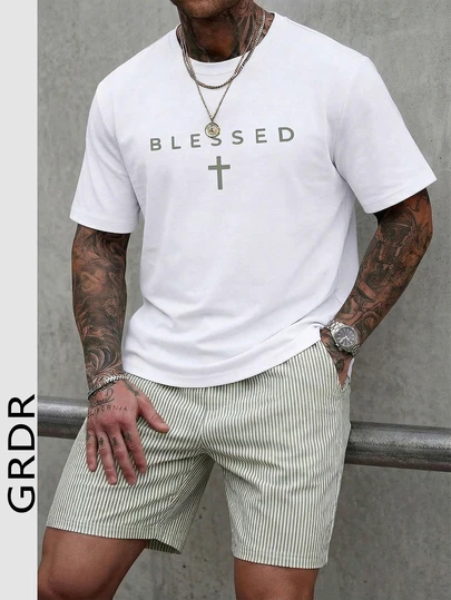  GRDR Men's Round Neck Short Sleeve T-Shirt And Drawstring Shorts Casual Set