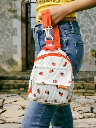 Hatastic Ba lô vải nhung kẻ dễ thương, dung tích lớn, thích hợp cho du lịch, dã ngoại mùa xuân, đi học hoặc dùng như túi nhỏ, họa tiết in ngẫu nhiên, phong cách lễ hội âm nhạc Kawaii.