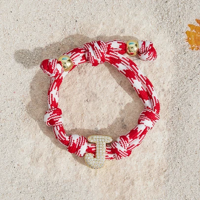 1 stuk geknoopte armband, 18k verguld, met zirkonia steentjes in de vorm van ballonnen met de letters A-Z, verstelbare maat, geschikt als verjaardagscadeau voor stellen en vriendinnen.