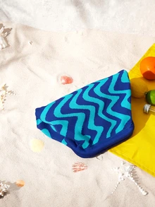 Trivaya Túi cầm tay chắp vá kẻ sọc thời trang, Túi đựng đồ trang điểm họa tiết lượn sóng đan có cấu trúc bền, Túi đựng đồ ngoài trời thời trang, Túi đi nghỉ ở bãi biển, Túi dự tiệc buổi tối, Vật dụng thiết yếu du lịch di động hàng ngày - Nhiều màu - Xem 2