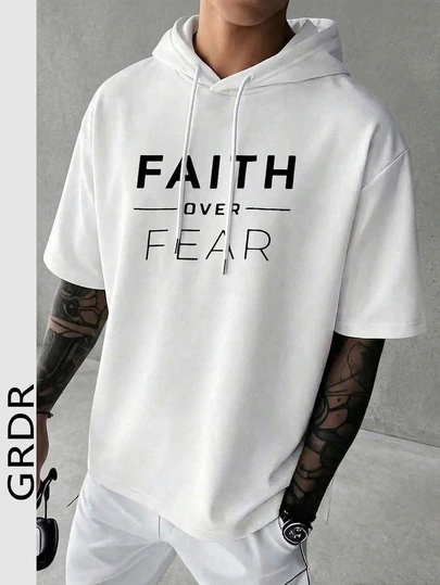  Camiseta de manga corta con capucha de verano para hombres GRDR, camiseta de manga corta minimalista y de moda con estampado, adecuada para correr