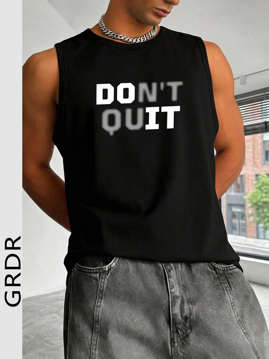 1 chiếc áo tank top nam mùa hè in họa tiết cổ tròn kiểu dáng thường ngày - màu đen - Xem 1