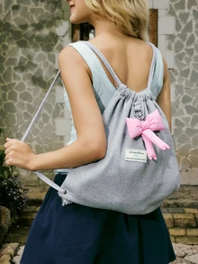Fashionable Bow Drawstring Closure Backpack, Large Capacity Foldable Travel Backpack Suitable For Women And College Students, Perfectly Matched With Backpack Accessories, Stylish Backpack For School , Back To School Music Fest - Grey - View 2