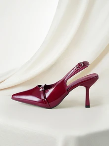 Clariva Women's Pointed Toe Kitten Heel Slip-On Sandals - Burgundy - View 2