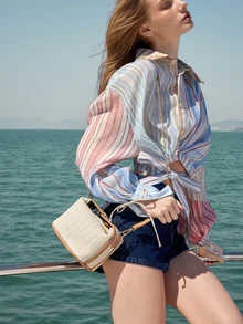 Glizzene 2024 New Arrival Casual Fashion Woven Shoulder Bag, Crossbody Bag, Tote Bag, Woven Handbag, Eye-Catching Beach Bag Summer, Summer Straw Beach Bag For Women, Hottest Beach Bags For Women, Fashion Summer Vacation Bag, Beach Essentials Women Bags For Vacation & Holiday, Newest Holiday Bag, Woven Bag Wedding - Apricot - View 3