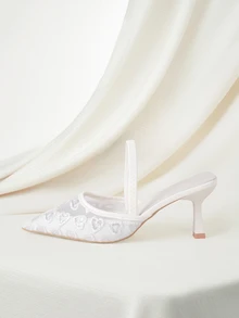 Clariva Women's Pointed Toe Kitten Heel Slip-On Sandals - White - View 2