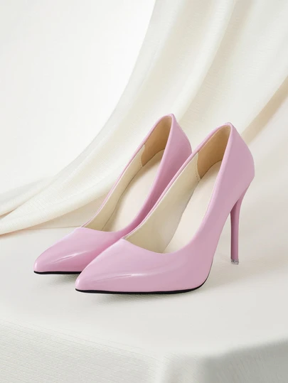 Clariva 10厘米尖头细高跟女鞋，优雅宴会/工作镜面浅粉色礼服鞋，适合婚礼、派对、夜店等场合，尽显优雅气质。