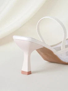 Clariva Women's Mesh High Heels Pointed Toe Kitten Heels Elastic Backless Closed Toe Breathable Sandals - White - View 3