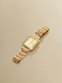 NobleVue 1款创意女士罗马数字小表盘方形金属链石英钢表带手表，适合返校、日常搭配、生日、女士礼物、周年纪念日、光棍节、母亲节及其他节日礼物，不含礼盒 - 黃色 - 查看 2