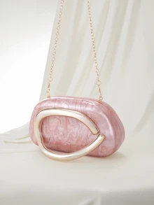 Clariva 新款欧美风女士不对称单肩/斜挎包，独特贝壳形亚克力圆形盒形手拿包，时尚婚礼/派对手提包 - 粉色 - 查看 3