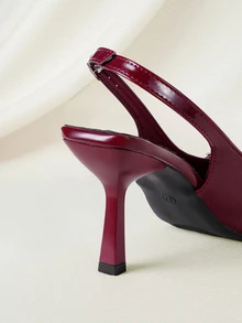 Clariva Women's Pointed Toe Kitten Heel Slip-On Sandals - Burgundy - View 3