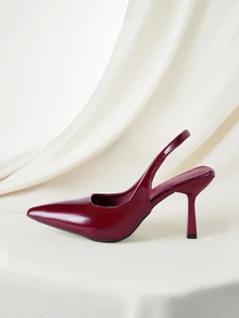 Clariva Women's Pointed Toe Kitten Heel Slip-On Sandals - Burgundy - View 2