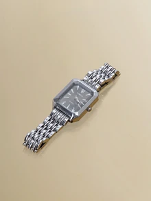 NobleVue 1件创意女士罗马数字小表盘方形金属链石英表，适合返校、日常搭配、生日、女士礼物、周年纪念日、光棍节、母亲节及其他节日，不含礼盒 - 銀色 - 查看 3