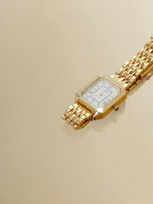 NobleVue 1款创意女士罗马数字小表盘方形金属链石英钢表带手表，适合返校、日常搭配、生日、女士礼物、周年纪念日、光棍节、母亲节及其他节日礼物，不含礼盒 - 香檳色 - 查看 3