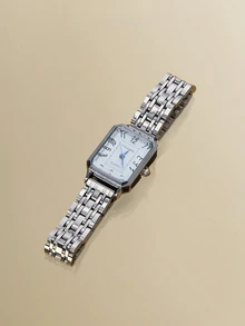 NobleVue 1件创意女士罗马数字小表盘方形金属链石英表，适合返校、日常搭配、生日、女士礼物、周年纪念日、光棍节、母亲节及其他节日，不含礼盒 - 銀色 - 查看 3