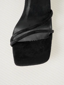 Clariva 女士新款时尚高跟凉拖鞋，百搭白色绑带露趾方跟粗跟连衣裙凉鞋，春夏穿搭 - 黑色 - 查看 4