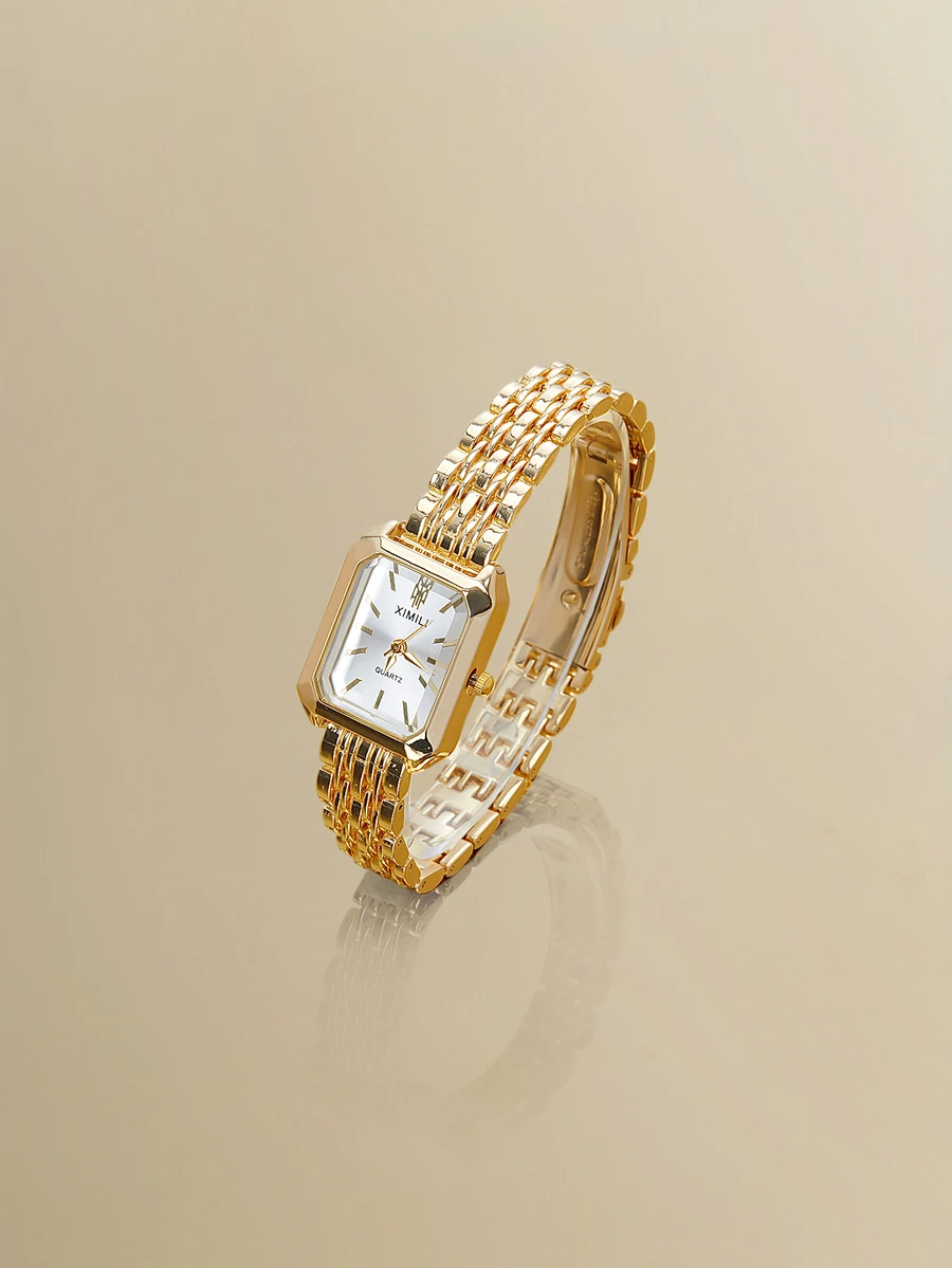 NobleVue 1件创意女士罗马数字小表盘方形金属链石英表，适合返校、日常搭配、生日、女士礼物、周年纪念日、光棍节、母亲节及其他节日，不含礼盒 - 金色 - 查看 1