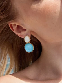 1pair Geometric Resin & Rhinestone Earrings Wedding - Baby Blue - View 3