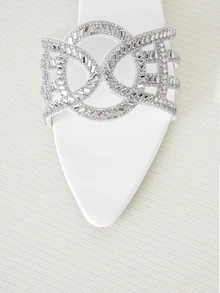 Clariva 休闲时尚尖头平底套脚玻璃水晶女士夏季沙滩凉鞋 - 白色 - 查看 4