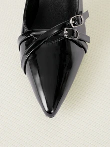 Clariva Women's Pointed Toe Kitten Heel Slip-On Sandals - Black - View 4